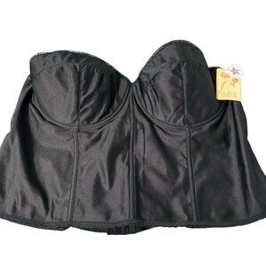 Vintage Empire Intimates Black Satin Strapless Longline Bustier Corset NEW 50DD